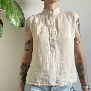 Vintage Linen Mock Neck Top
